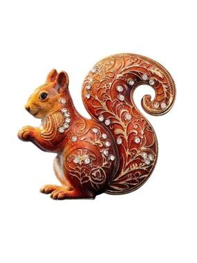 Enamel Squirrel Brooch With crystal Accents Gold Tone